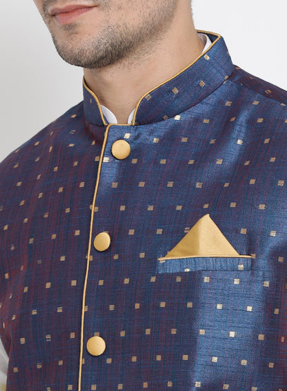 Men's White Cotton Silk Blend Kurta, Ethnic Jacket and Pyjama Set