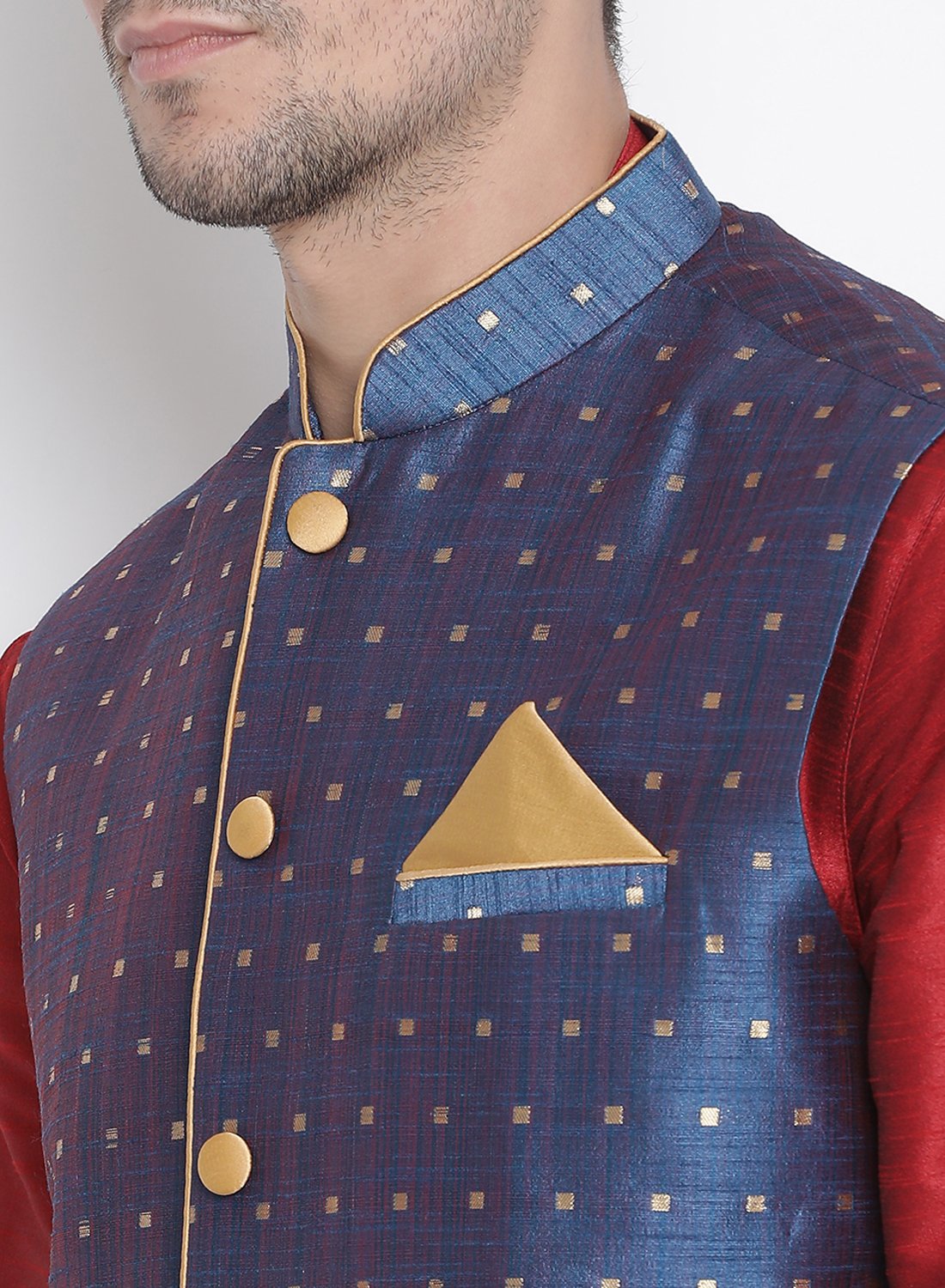 Men's Maroon Cotton Silk Blend Ethnic Jacket, Kurta and Dhoti Pant Set