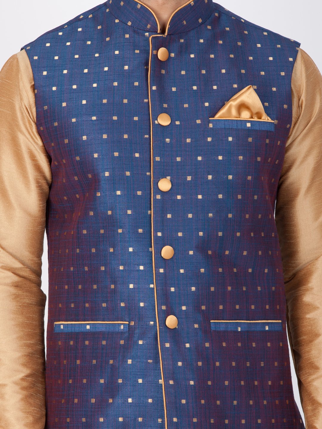 Men's Blue Cotton Blend Ethnic Jacket