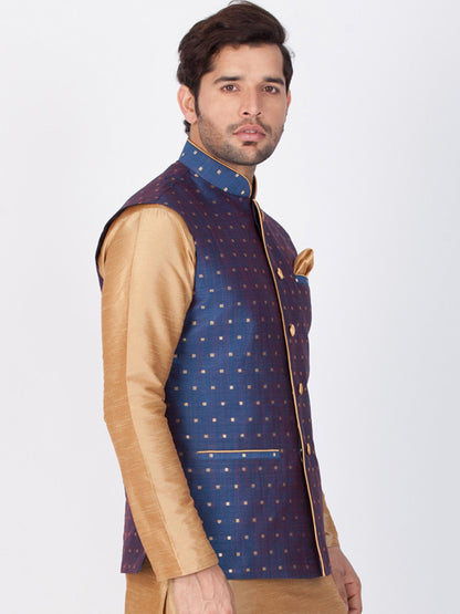 Men's Blue Cotton Blend Ethnic Jacket