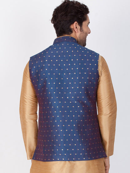 Men's Blue Cotton Blend Ethnic Jacket