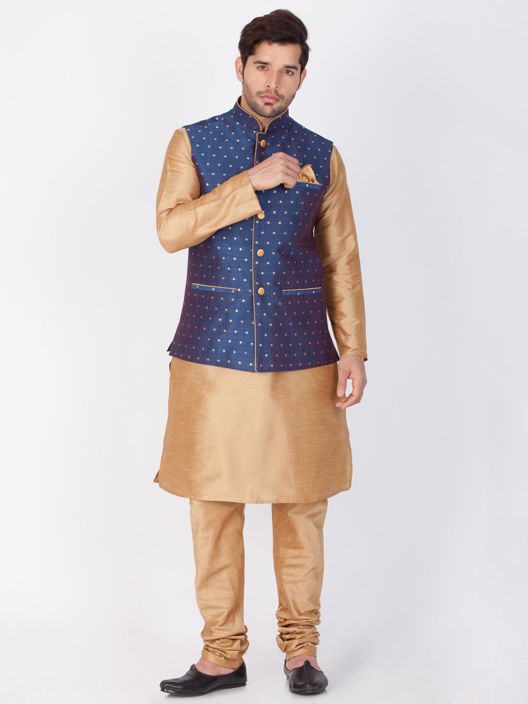 Men's Blue Cotton Blend Ethnic Jacket