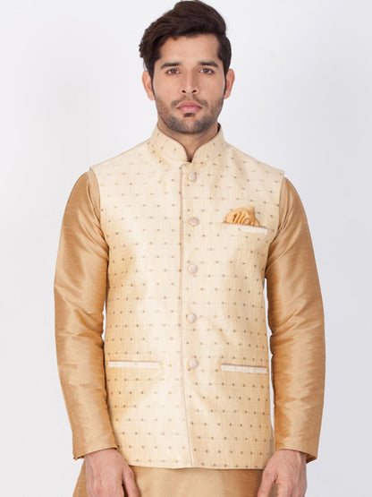 Men's Gold Cotton Blend Ethnic Jacket