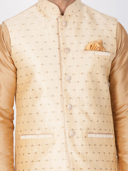 Men's Gold Cotton Blend Ethnic Jacket