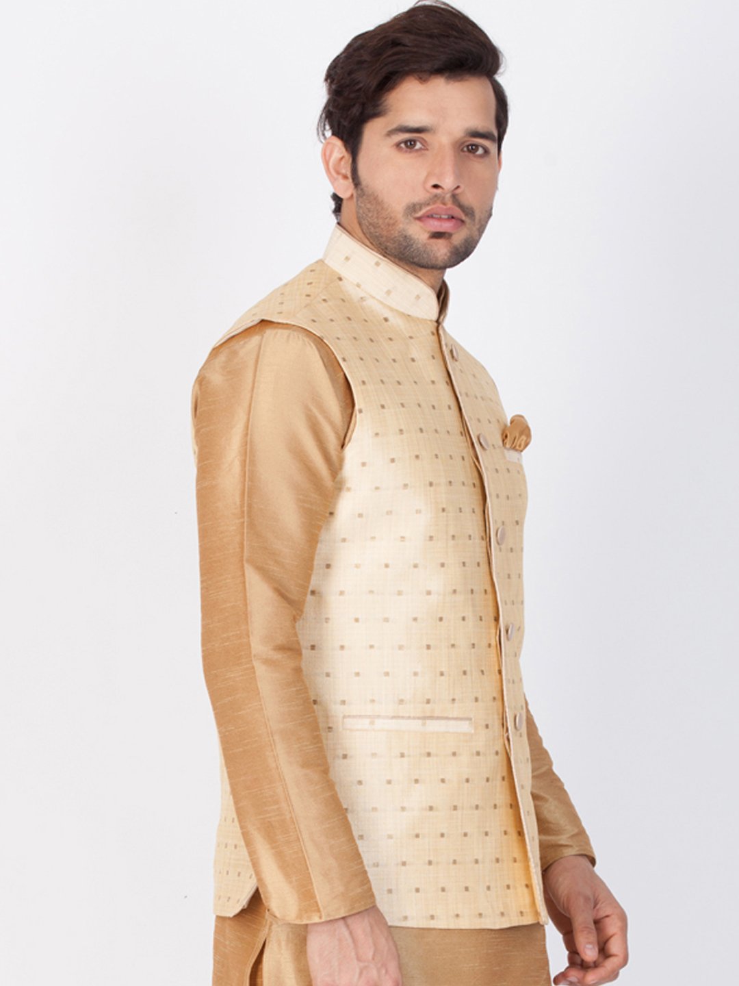 Men's Gold Cotton Blend Ethnic Jacket