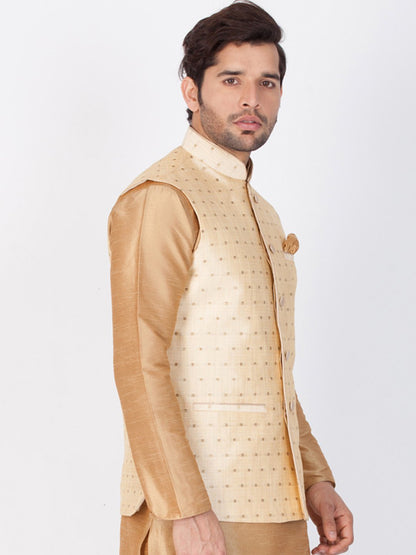 Men's Gold Cotton Blend Ethnic Jacket