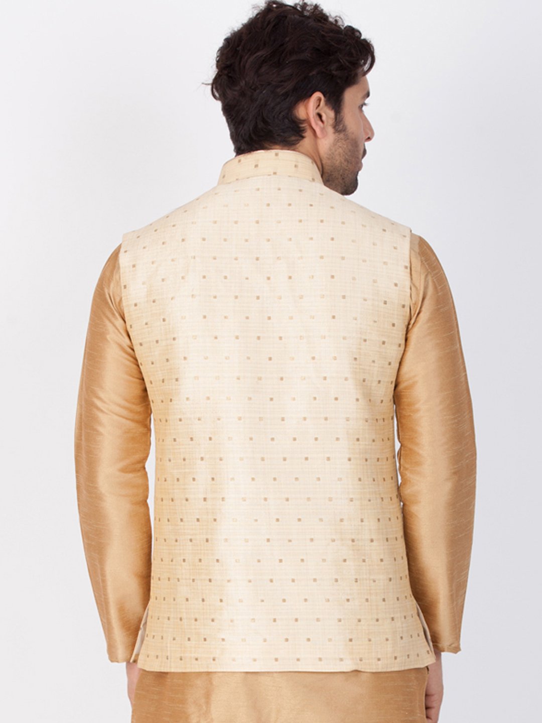 Men's Gold Cotton Blend Ethnic Jacket