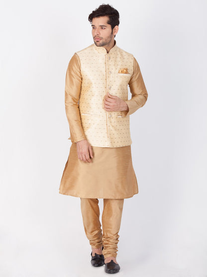 Men's Gold Cotton Blend Ethnic Jacket