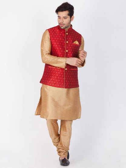 Men's Maroon Cotton Blend Ethnic Jacket