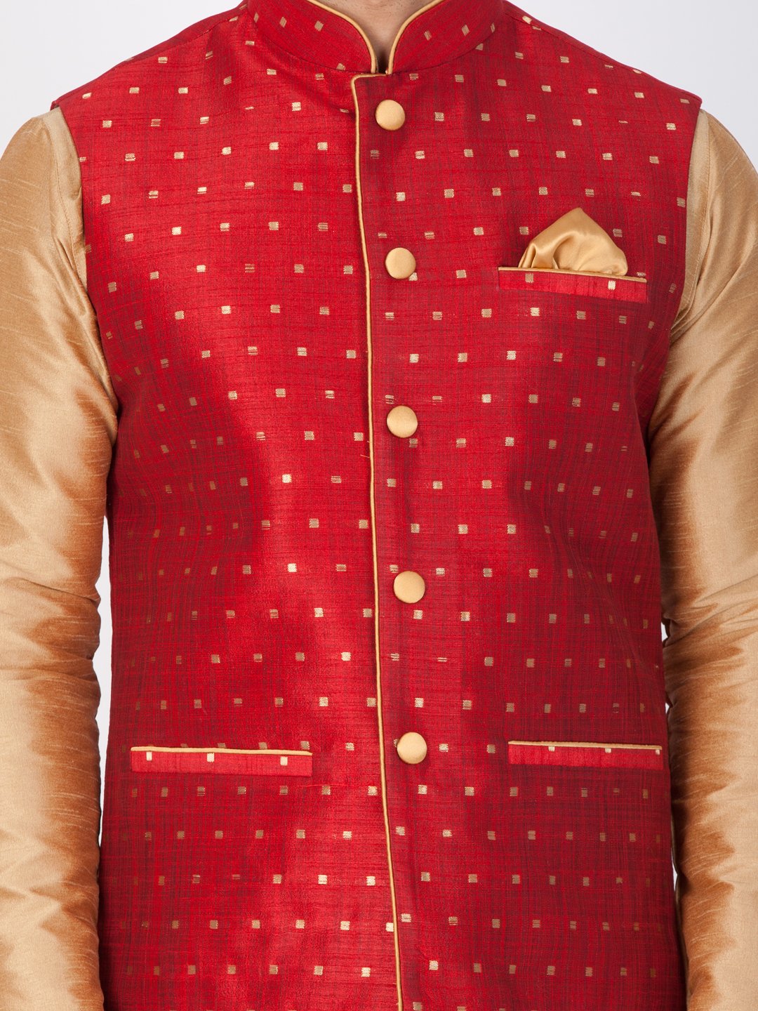 Men's Maroon Cotton Blend Ethnic Jacket