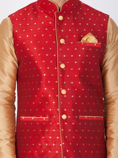Men's Maroon Cotton Blend Ethnic Jacket