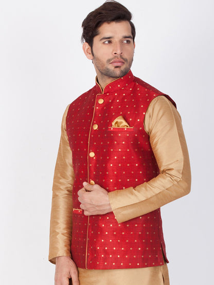 Men's Maroon Cotton Blend Ethnic Jacket