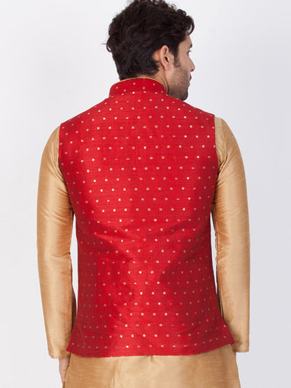 Men's Maroon Cotton Blend Ethnic Jacket
