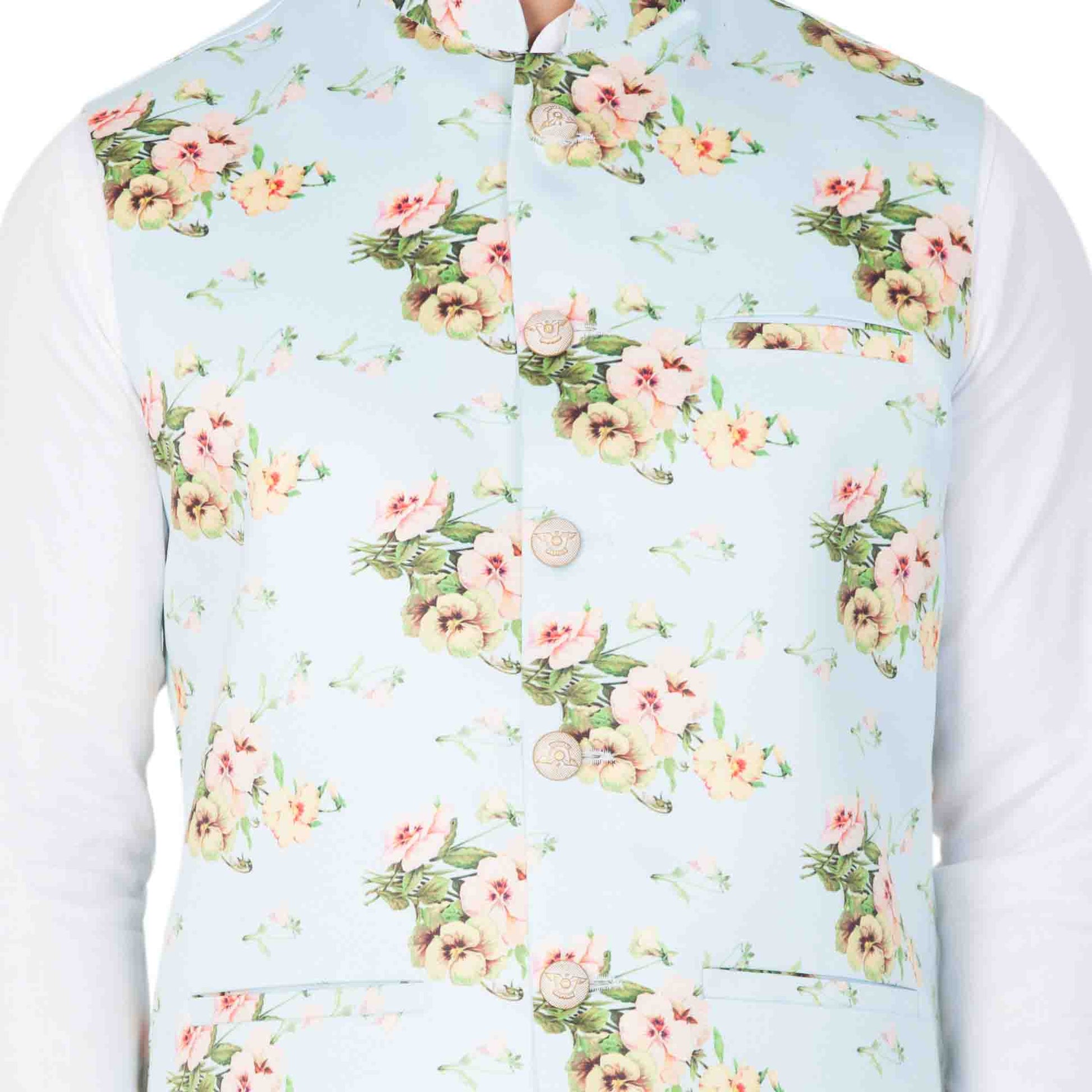 Men's White Cotton Blend Kurta, Ethnic Jacket and Pyjama Set