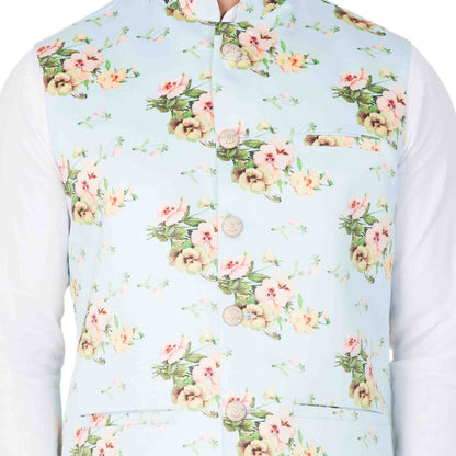 Men's White Cotton Blend Kurta, Ethnic Jacket and Pyjama Set