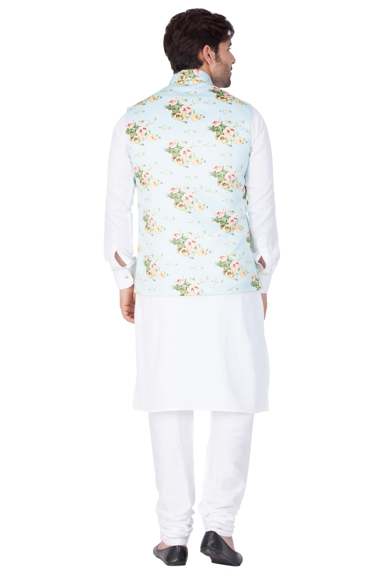 Men's White Cotton Blend Kurta, Ethnic Jacket and Pyjama Set