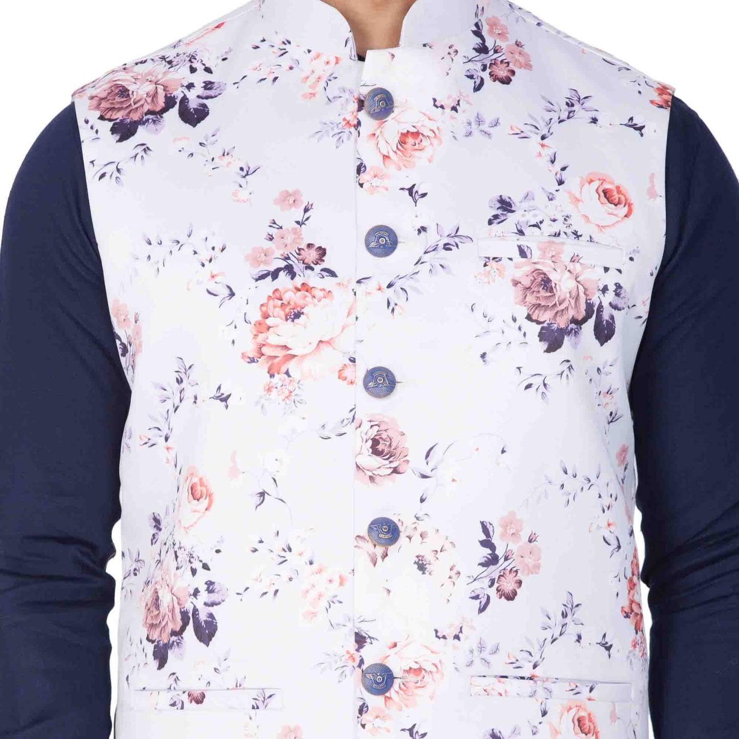 Men's Blue Cotton Blend Kurta, Ethnic Jacket and Pyjama Set