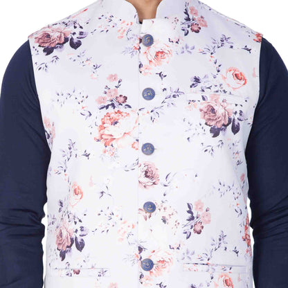 Men's Blue Cotton Blend Kurta, Ethnic Jacket and Pyjama Set