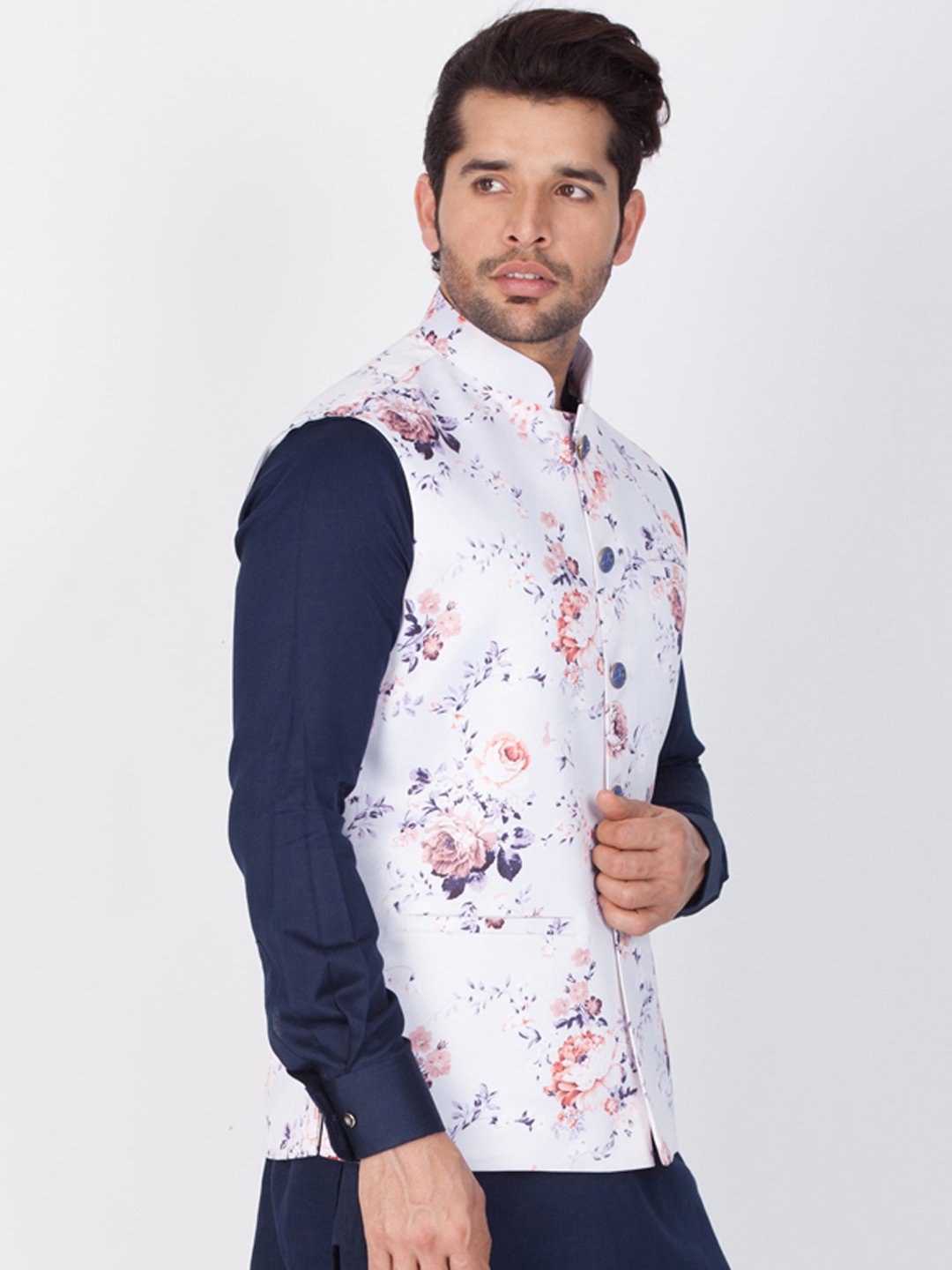 Men's Multicolor Cotton Silk Blend Ethnic Jacket