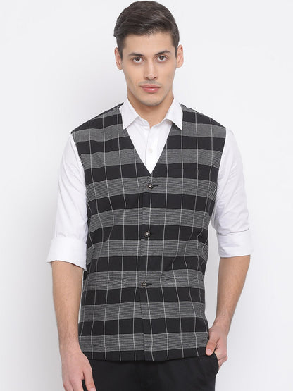 Men's Black Cotton Ethnic Jacket