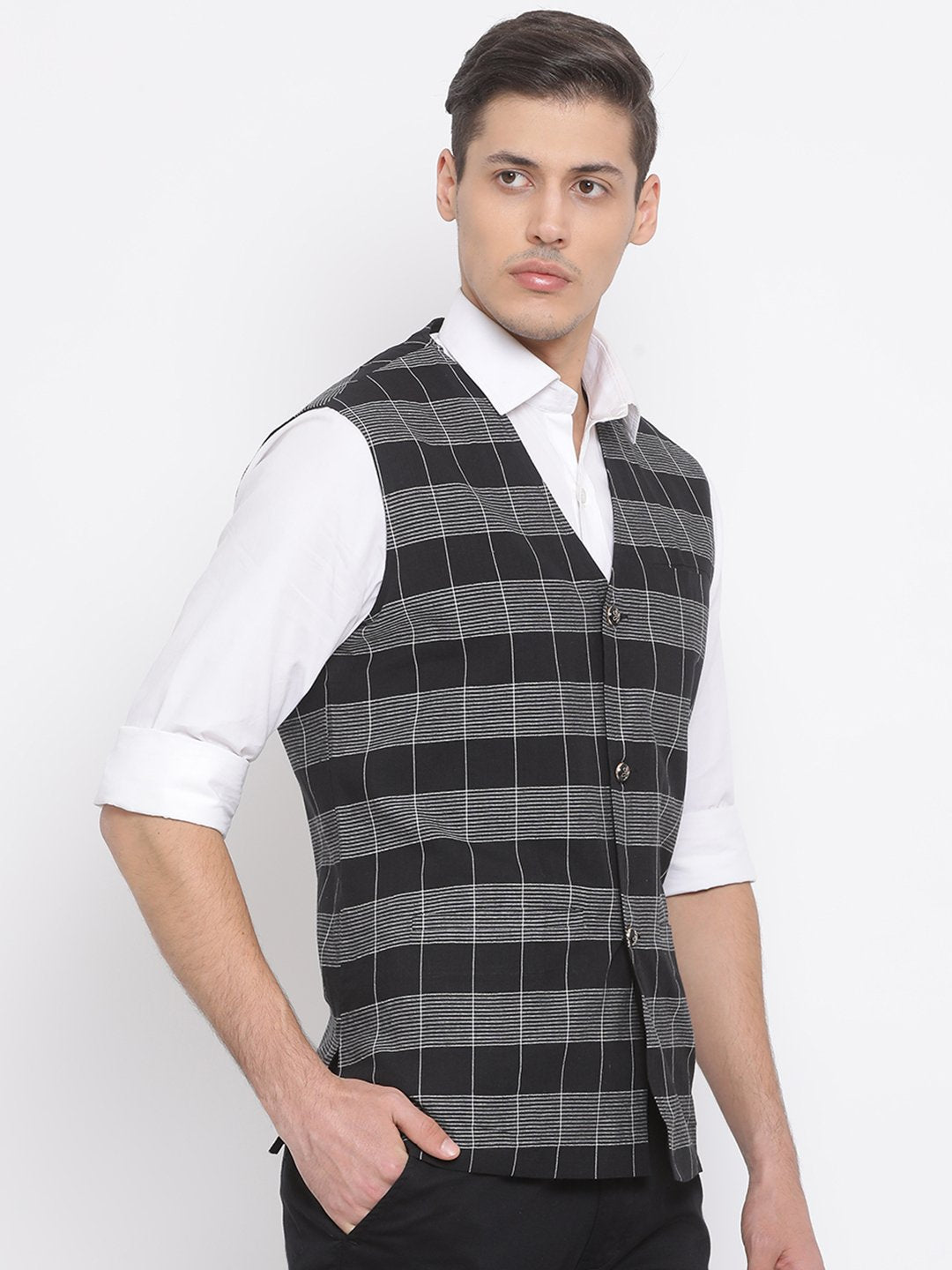 Men's Black Cotton Ethnic Jacket