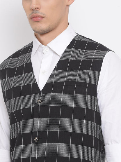 Men's Black Cotton Ethnic Jacket