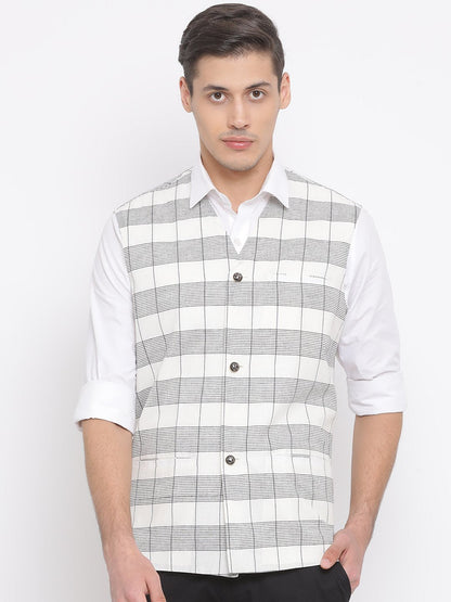 Men's White Cotton Ethnic Jacket