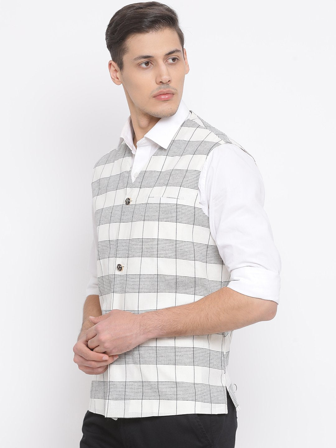 Men's White Cotton Ethnic Jacket