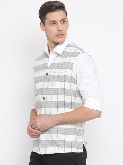 Men's White Cotton Ethnic Jacket