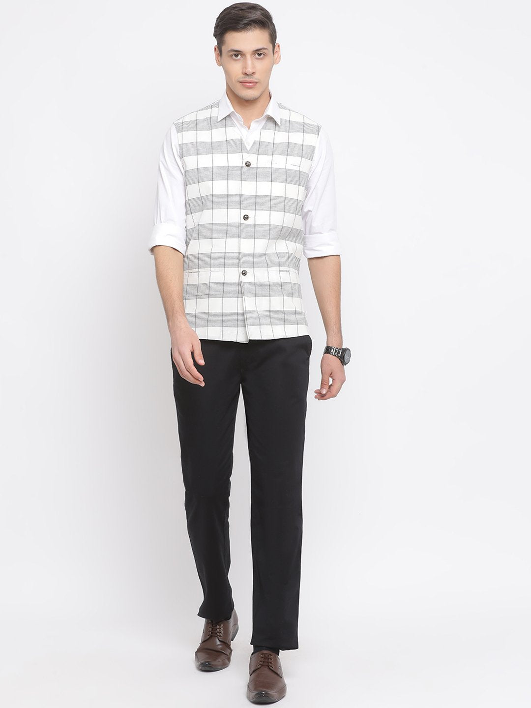 Men's White Cotton Ethnic Jacket