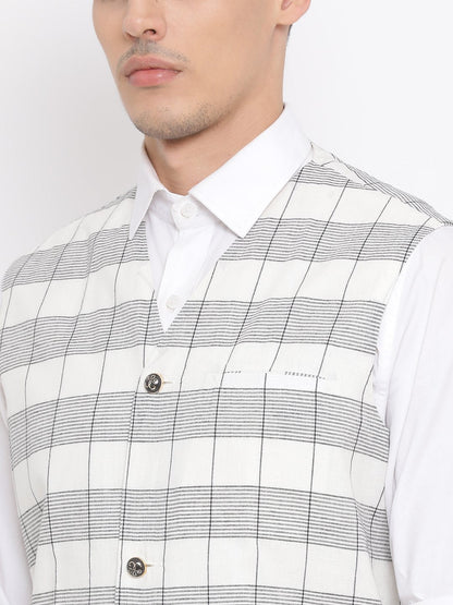 Men's White Cotton Ethnic Jacket