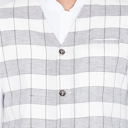 Men's White Cotton Kurta, Ethnic Jacket and Pyjama Set