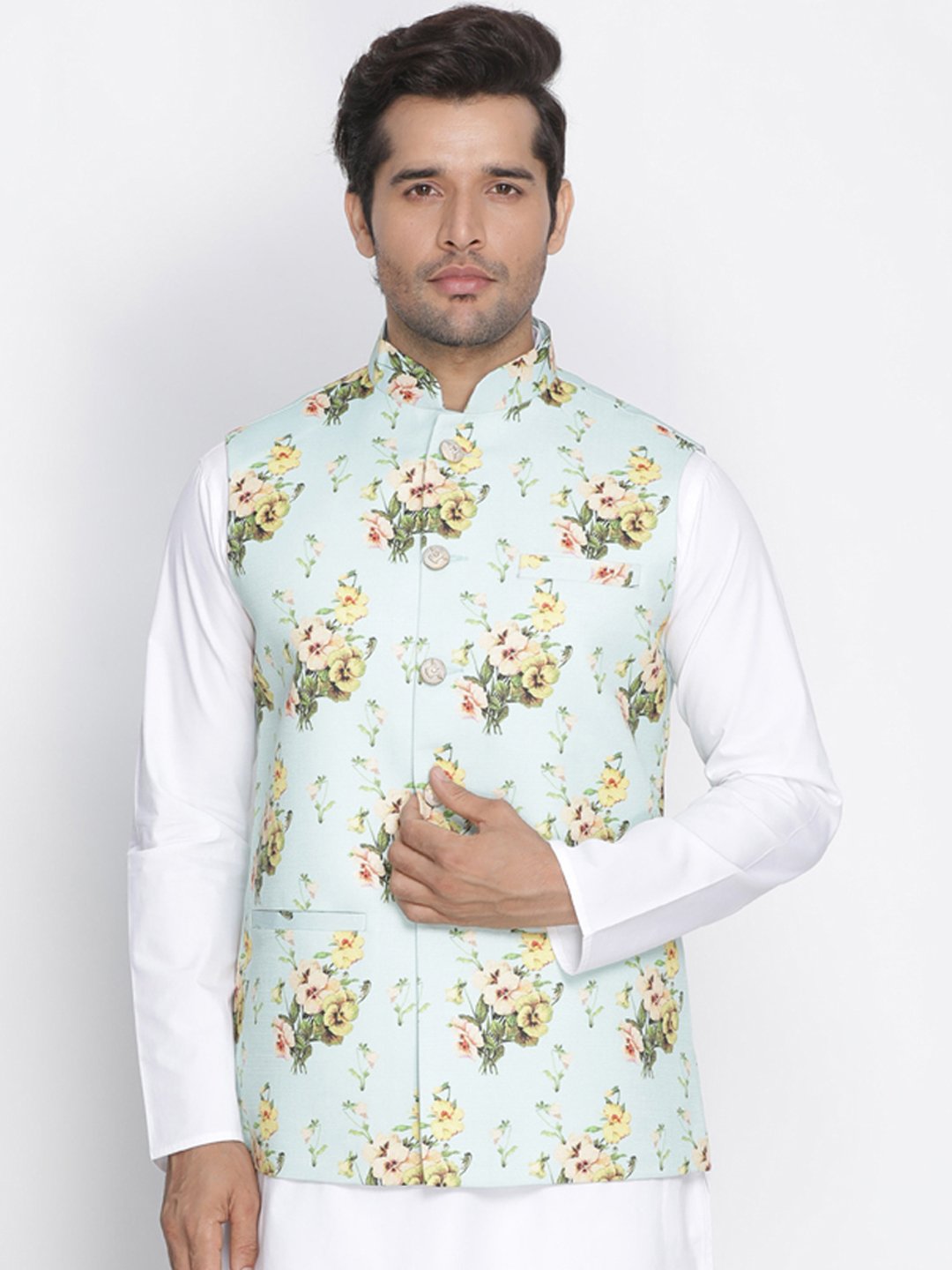 Men's Multicolor Cotton Blend Ethnic Jacket