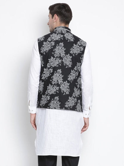 Men's Black Cotton Blend Ethnic Jacket