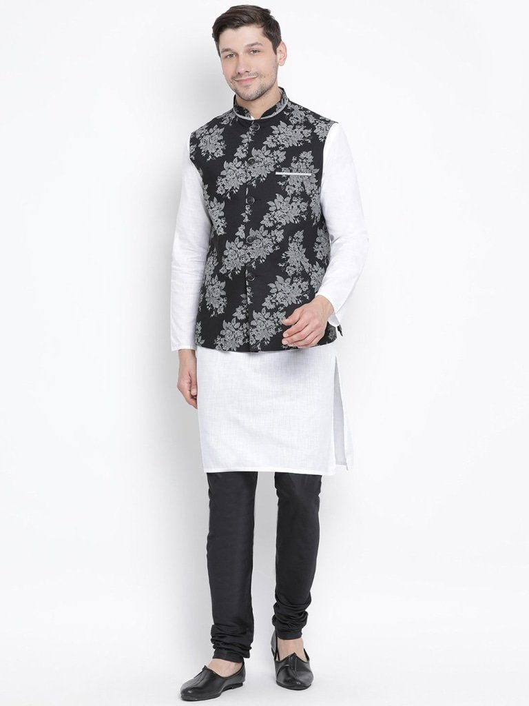 Men's Black Cotton Blend Ethnic Jacket