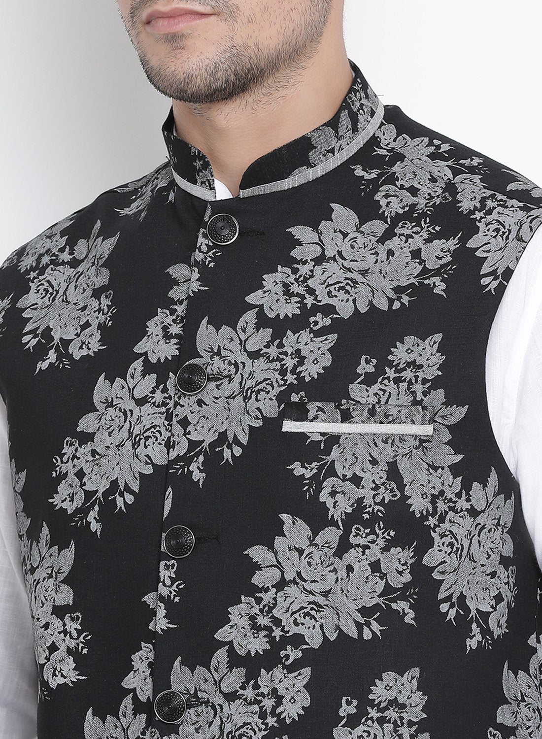 Men's White Cotton Blend Kurta, Ethnic Jacket and Pyjama Set