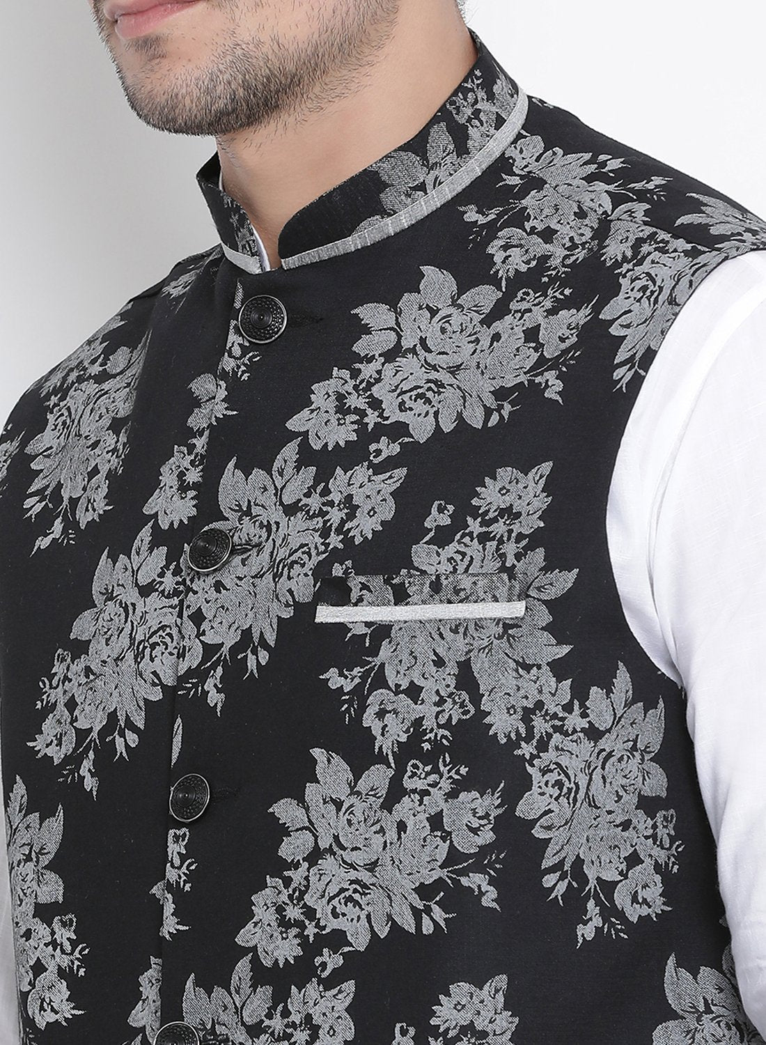 Men's White Cotton Blend Kurta, Ethnic Jacket and Pyjama Set