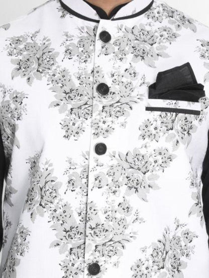 Men's Black Cotton Blend Kurta, Ethnic Jacket and Pyjama Set