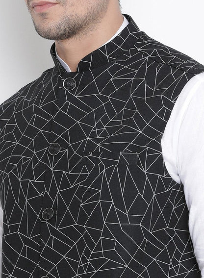 Men's Black Cotton Blend Ethnic Jacket