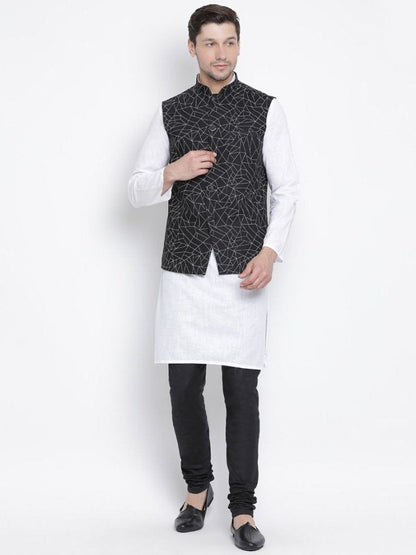 Men's Black Cotton Blend Ethnic Jacket