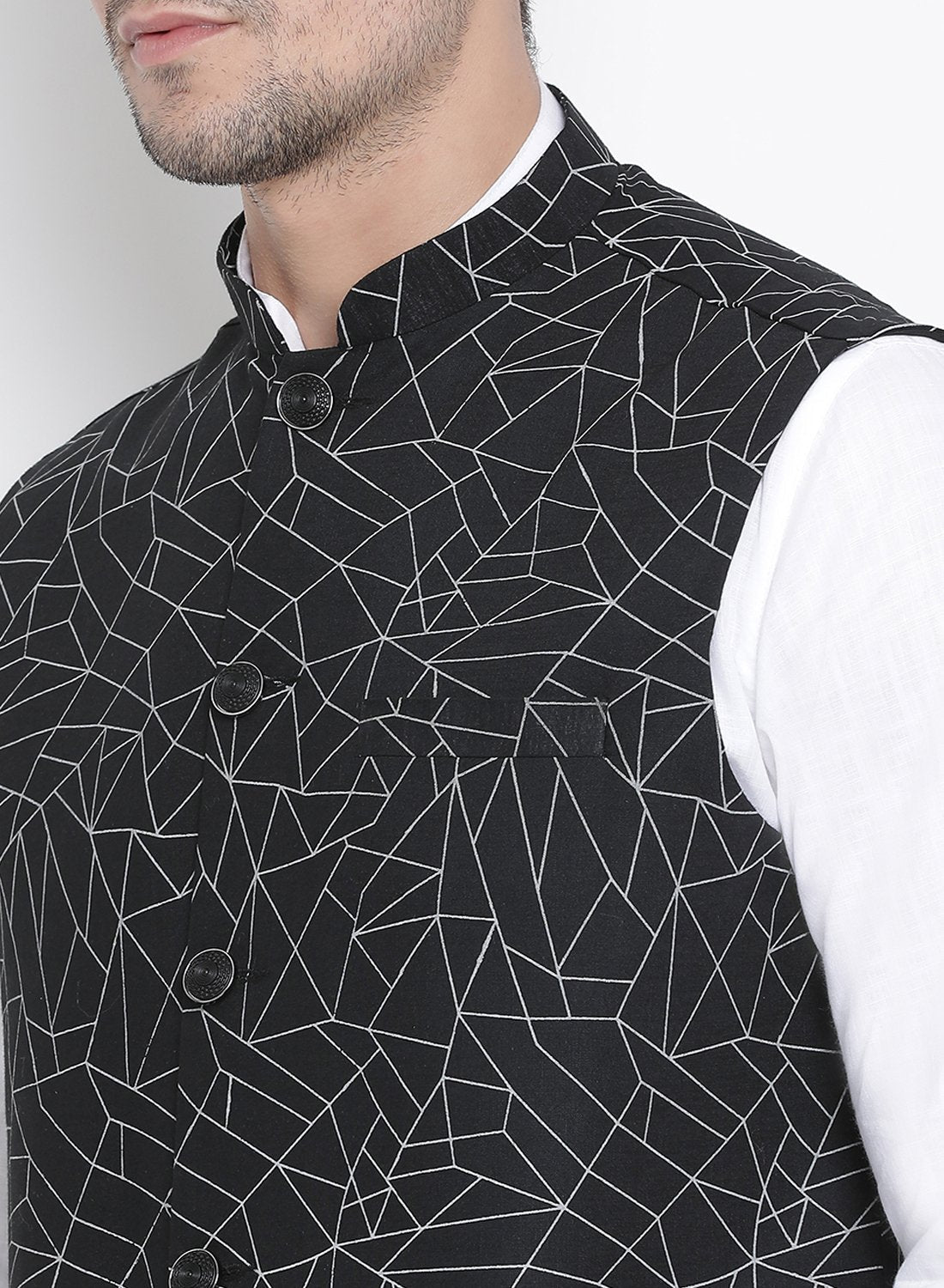 Men's White Cotton Blend Kurta, Ethnic Jacket and Pyjama Set