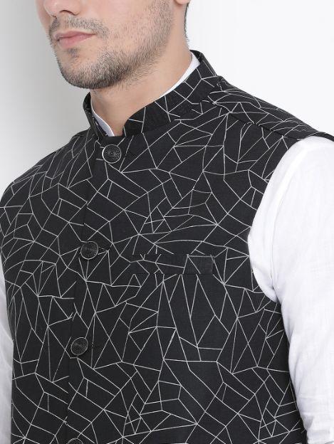 Men's White Cotton Blend Kurta, Ethnic Jacket and Pyjama Set