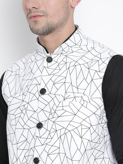 Men's White Cotton Blend Ethnic Jacket