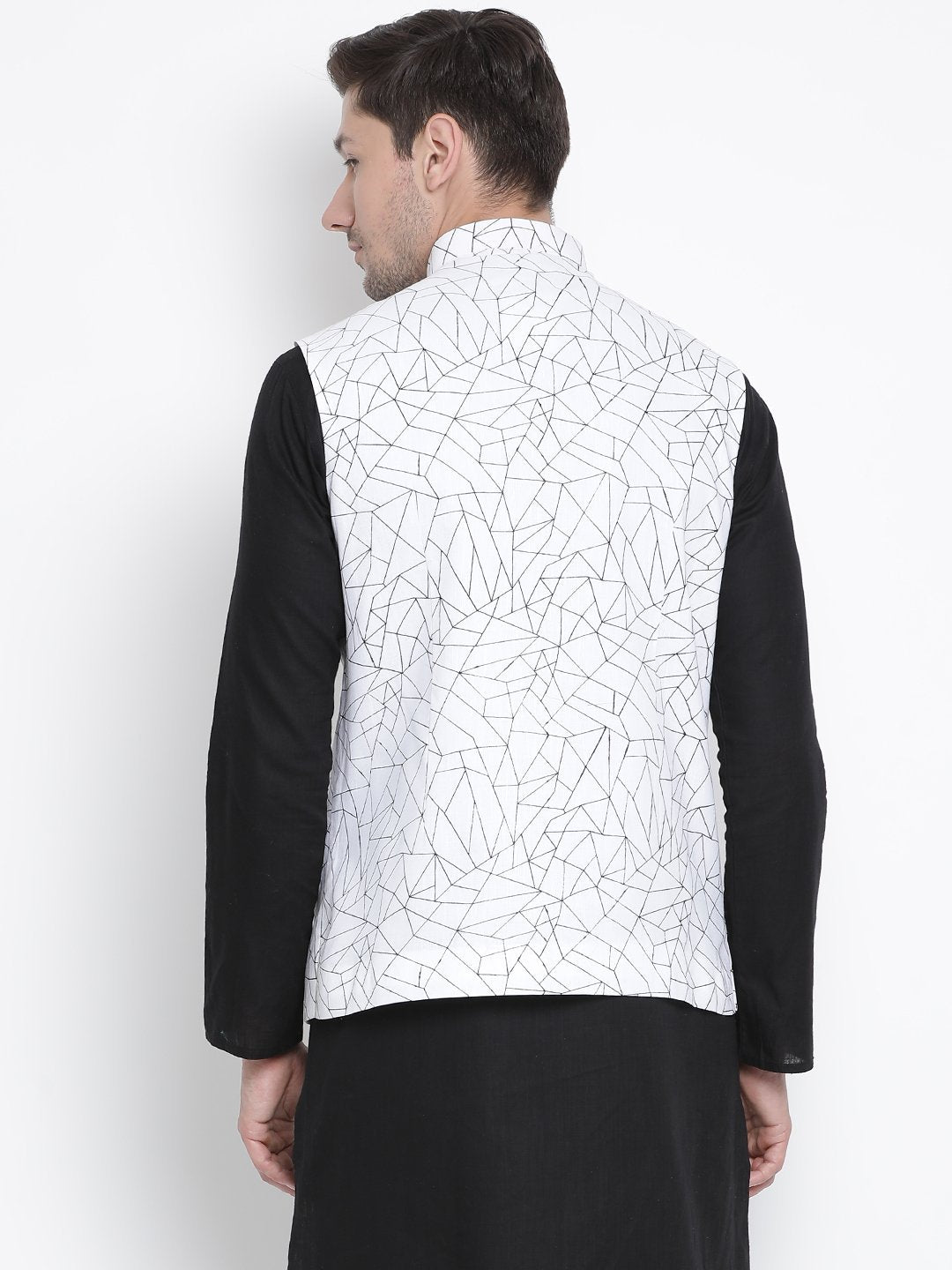 Men's White Cotton Blend Ethnic Jacket
