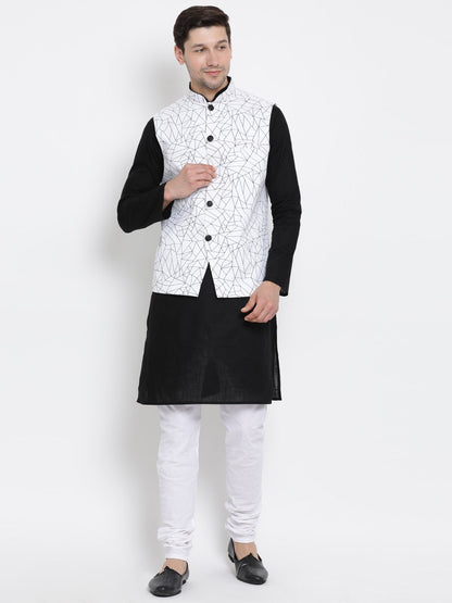 Men's White Cotton Blend Ethnic Jacket