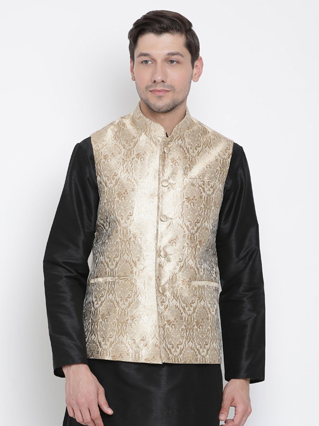 Men's Gold Silk Blend Ethnic Jacket