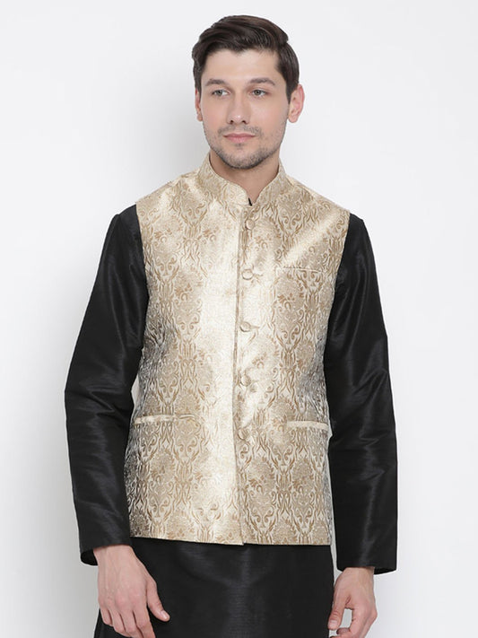 Men's Gold Silk Blend Ethnic Jacket