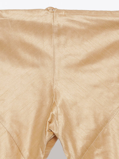 Men's Gold Cotton Silk Blend Kurta, Ethnic Jacket and Pyjama Set