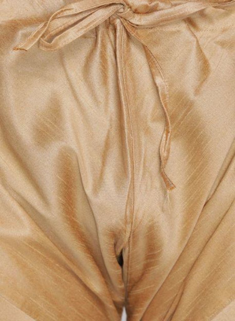 Men's Beige Cotton Silk Blend Kurta, Ethnic Jacket and Pyjama Set