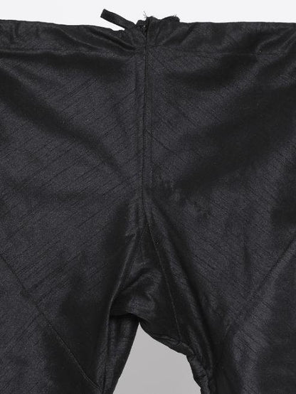 Men's Black Cotton Silk Blend Kurta, Ethnic Jacket and Pyjama Set